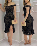 Women's Flock Floral Mesh Dress