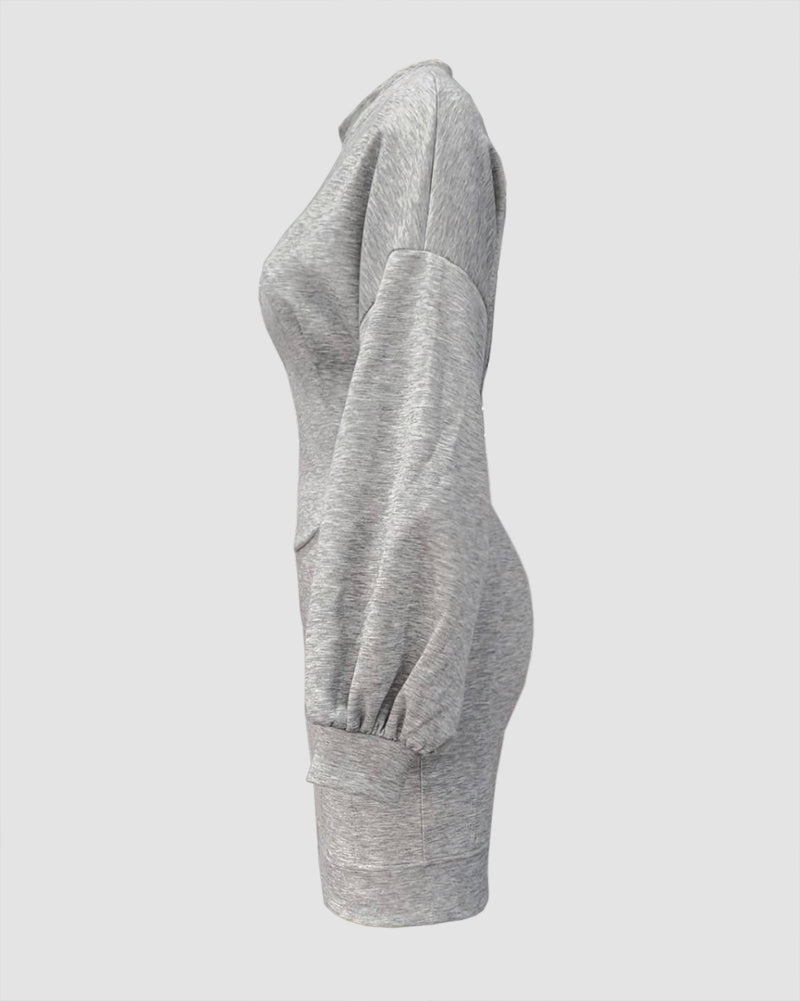 Lantern Sleeve Bodycon Pullover Sweatshirt Dress Crew Neck Mini Dress