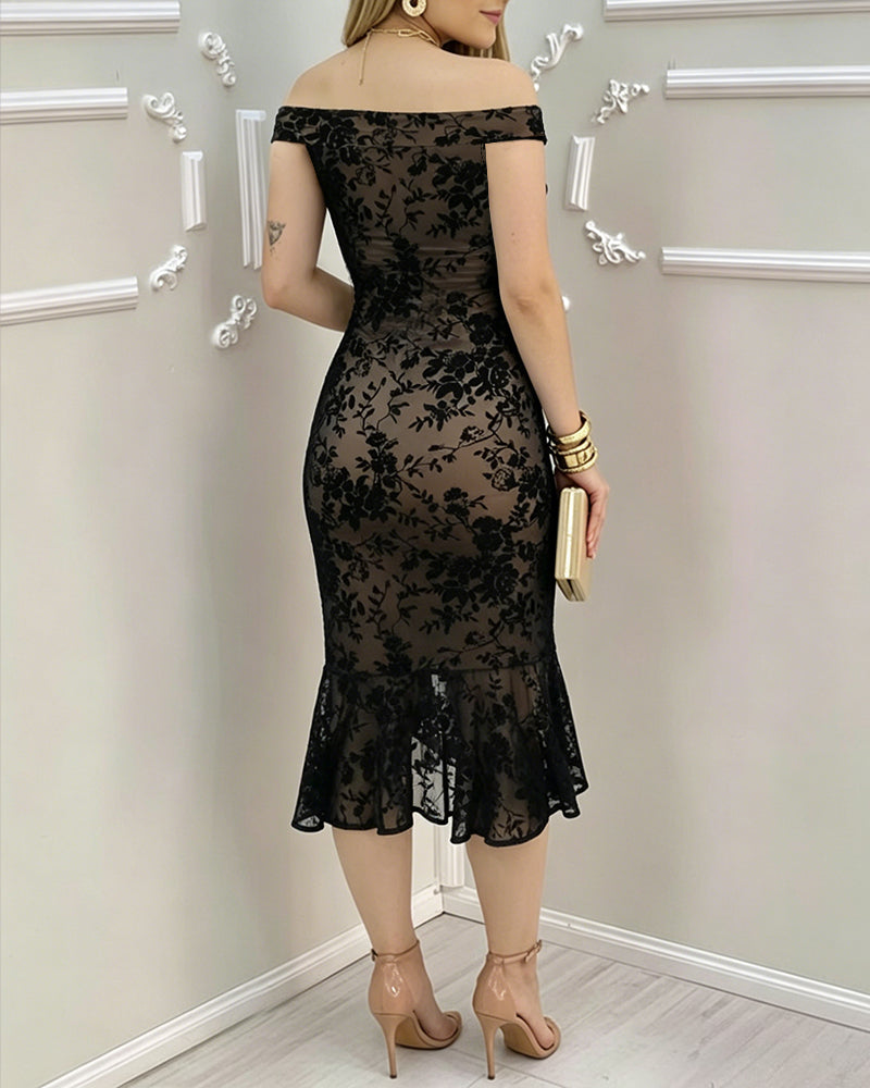 Women's Flock Floral Mesh Dress