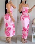 Women's Floral Print Cami Maxi Dress Adjustable Spaghetti Strap Bodycon Long Dress Summer Vacation Sundress