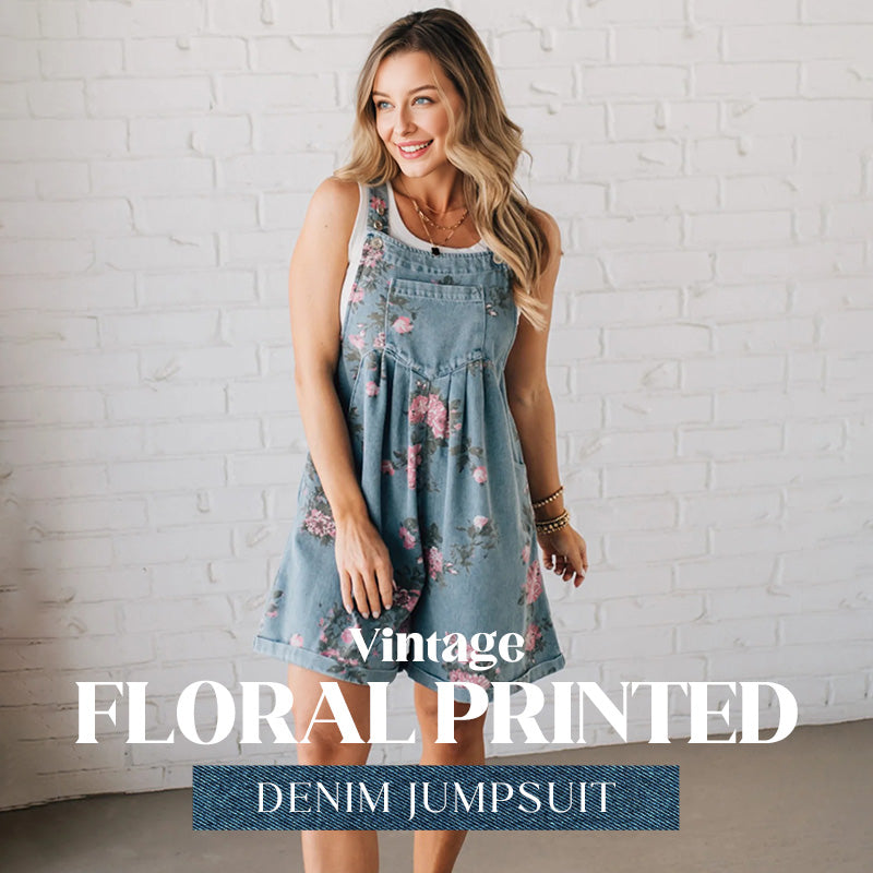 🌸2026 New Fashion🌸 Vintage Floral Printed Denim Jumpsuit💖