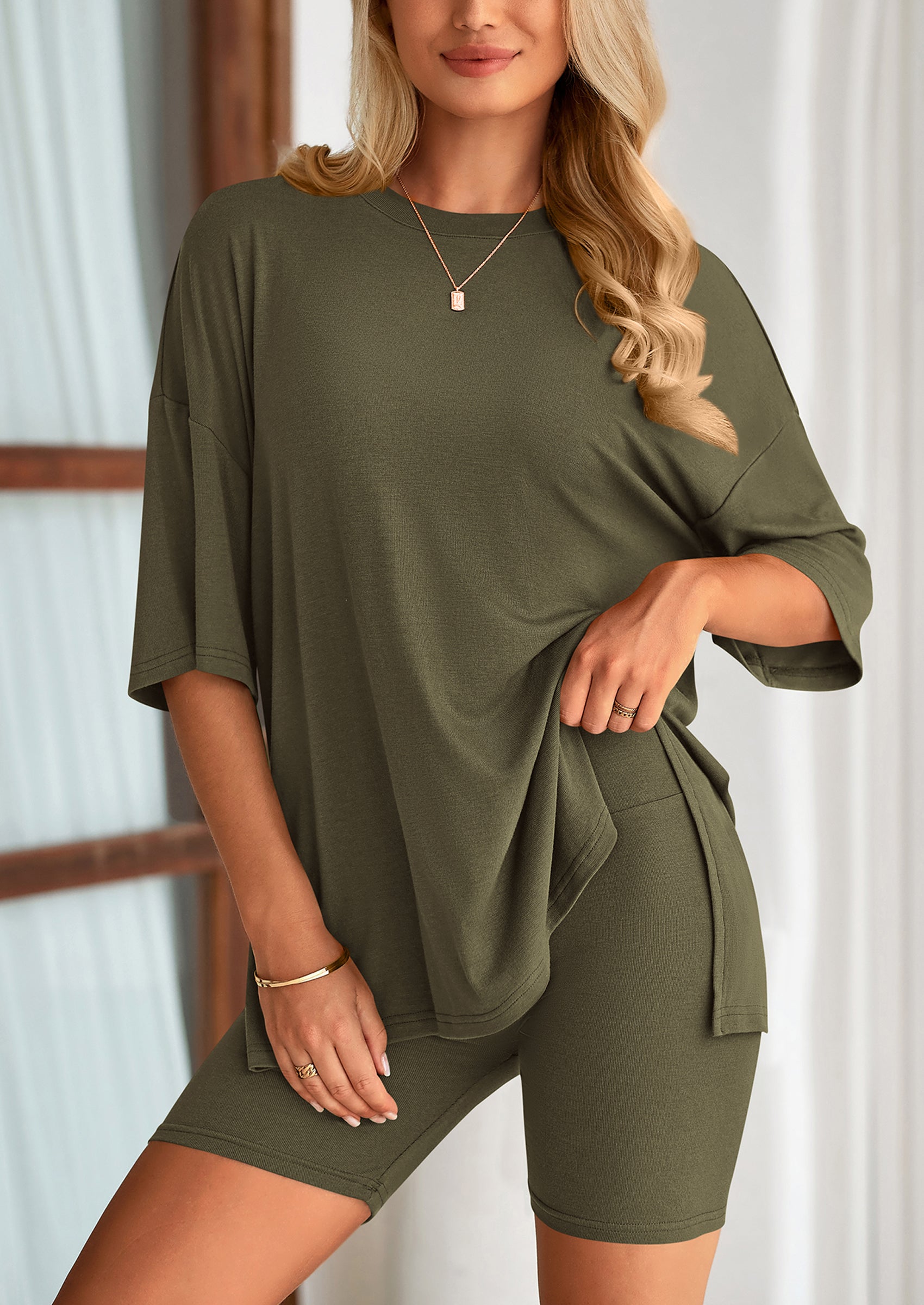 Eh Style Women's Two Piece Lounge Set Summer Casual Oversized