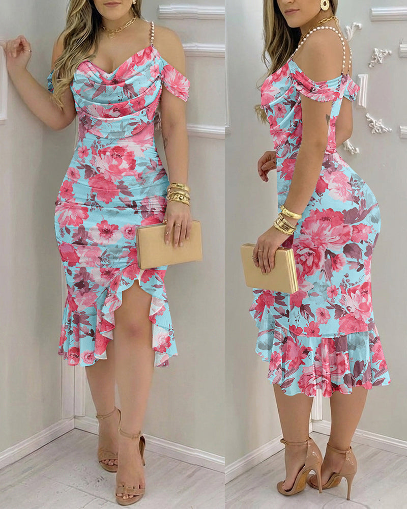 Women's Floral Mesh Midi Dress