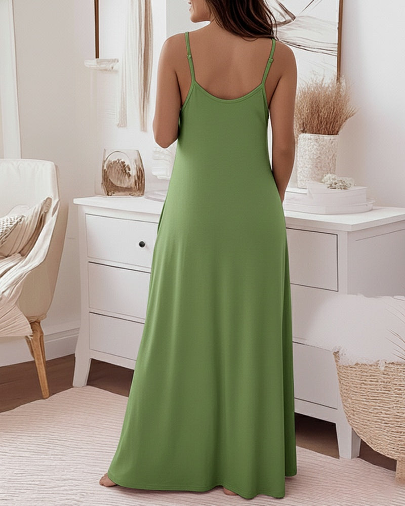 Floral Print U-Neck Adjustable Spaghetti Straps Maxi Dress Casual Colorblock Backless Loose Fit Loungewear Dress