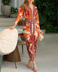 Vintage Baroque Deep V Neck Long Sleeve Slit Bodycon Dress Casual Ruched Slim Fit Vacation Dress