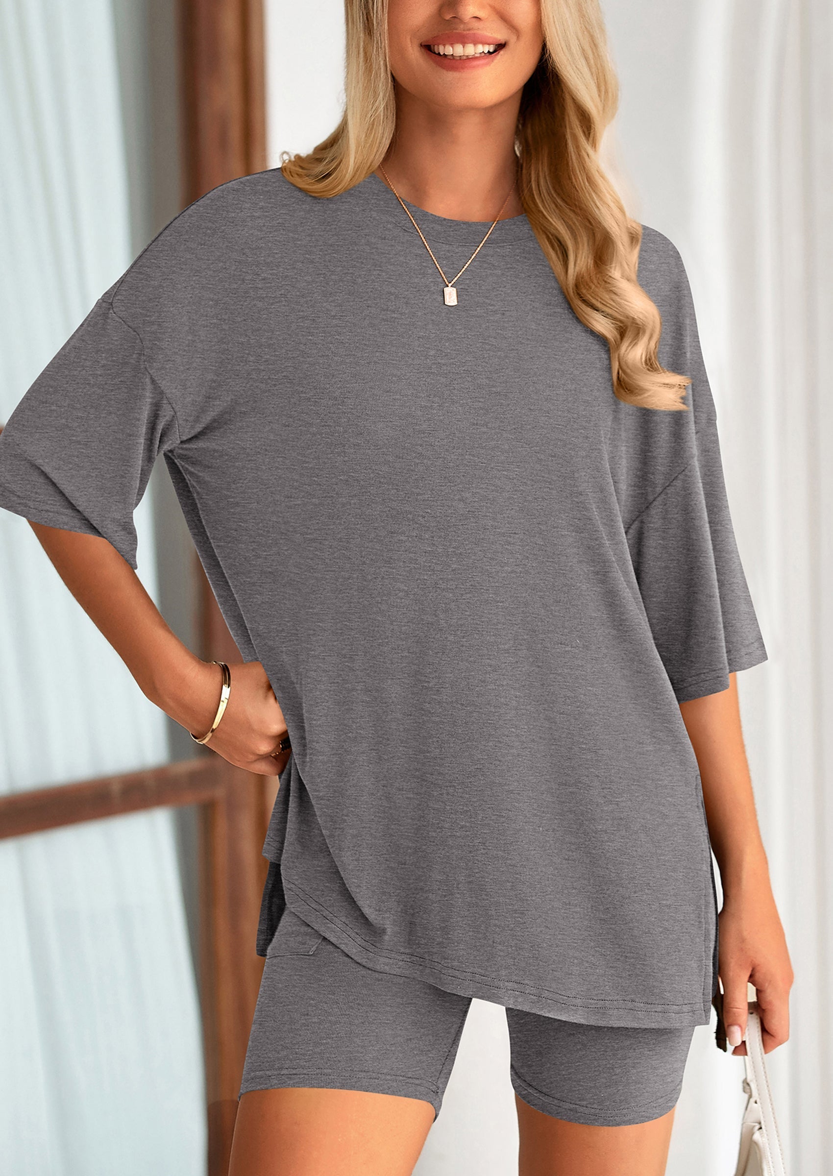 Eh Style Women's Two Piece Lounge Set Summer Casual Oversized