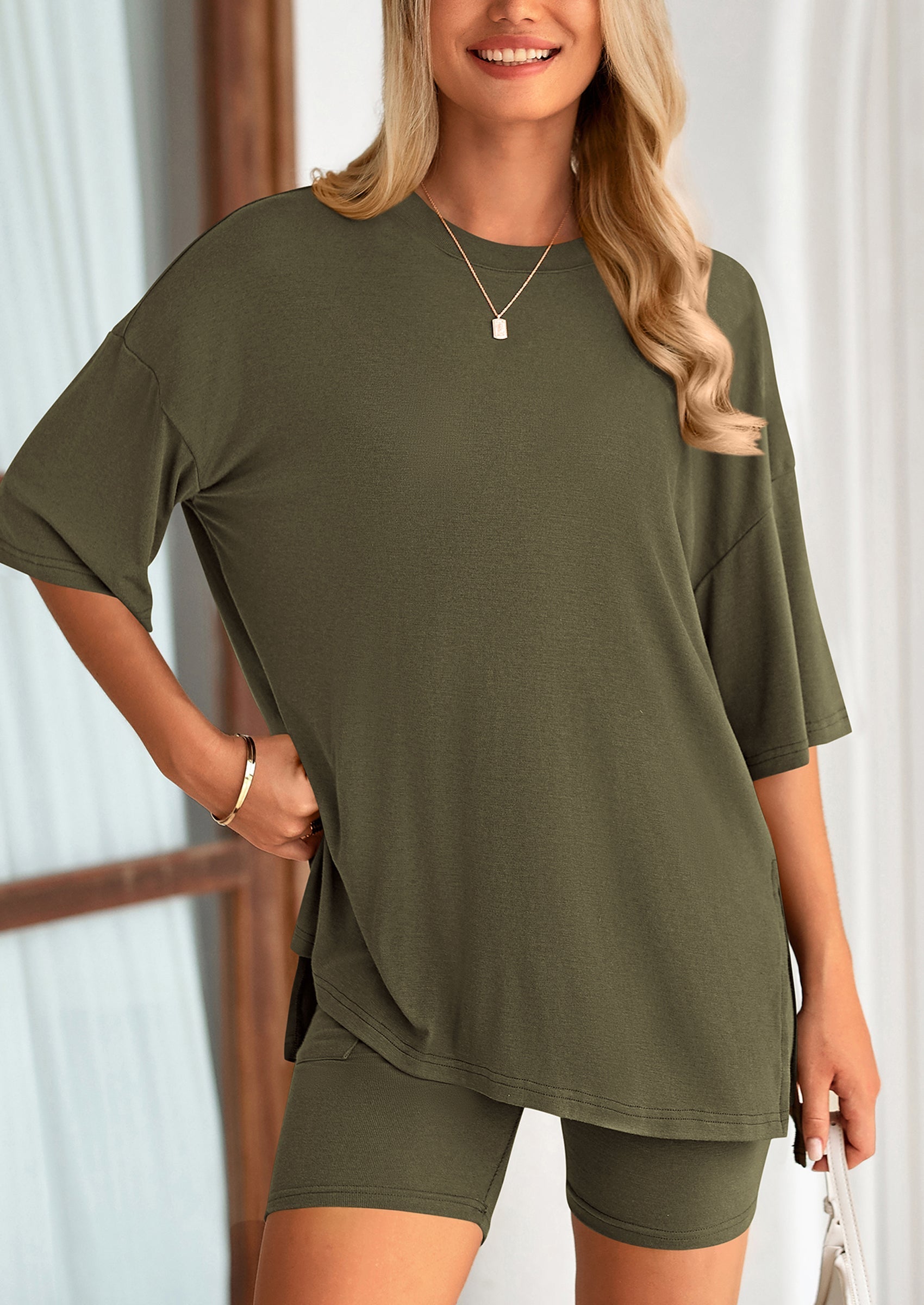 Eh Style Women's Two Piece Lounge Set Summer Casual Oversized