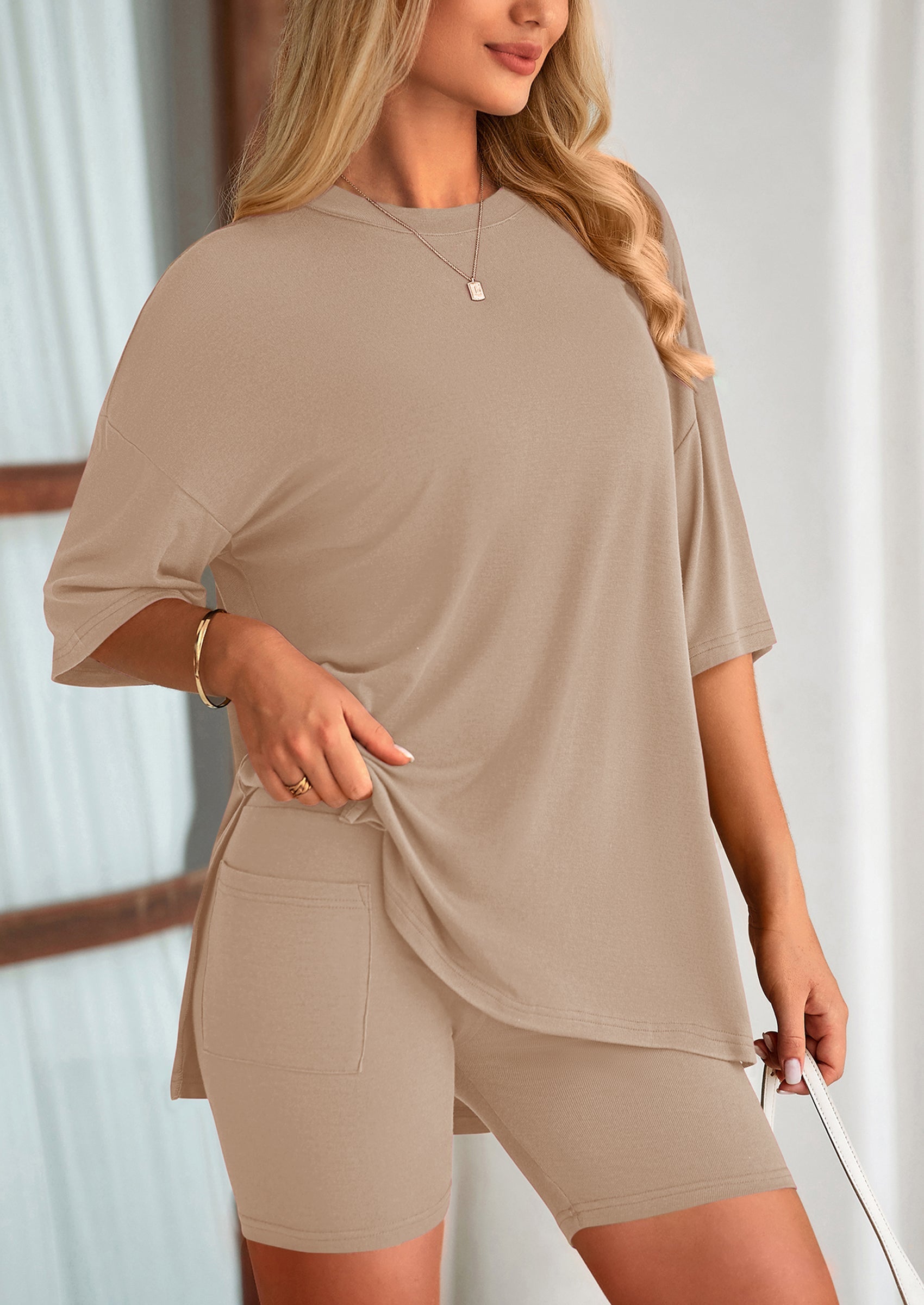 Eh Style Women's Two Piece Lounge Set Summer Casual Oversized