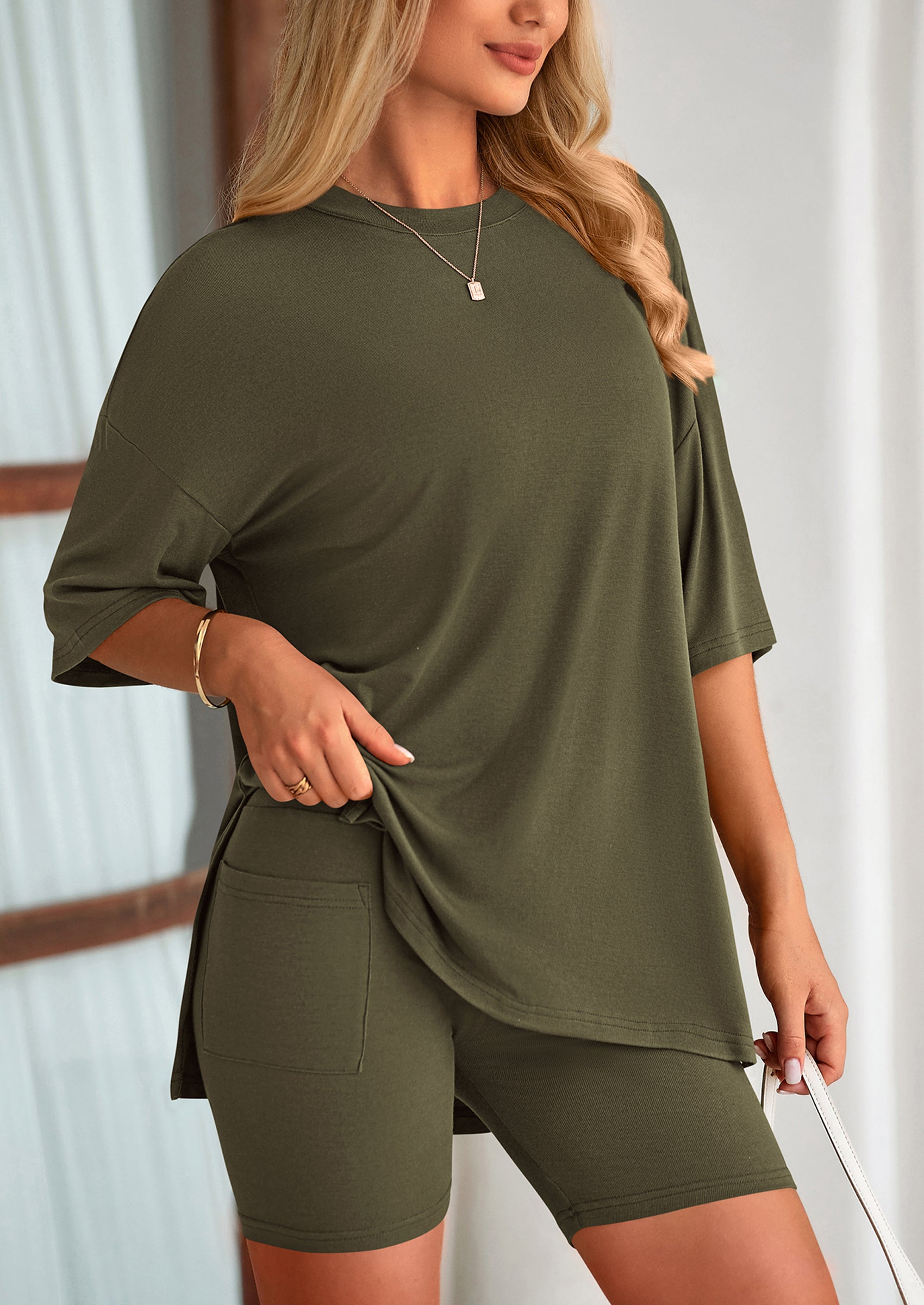 Eh Style Women's Two Piece Lounge Set Summer Casual Oversized