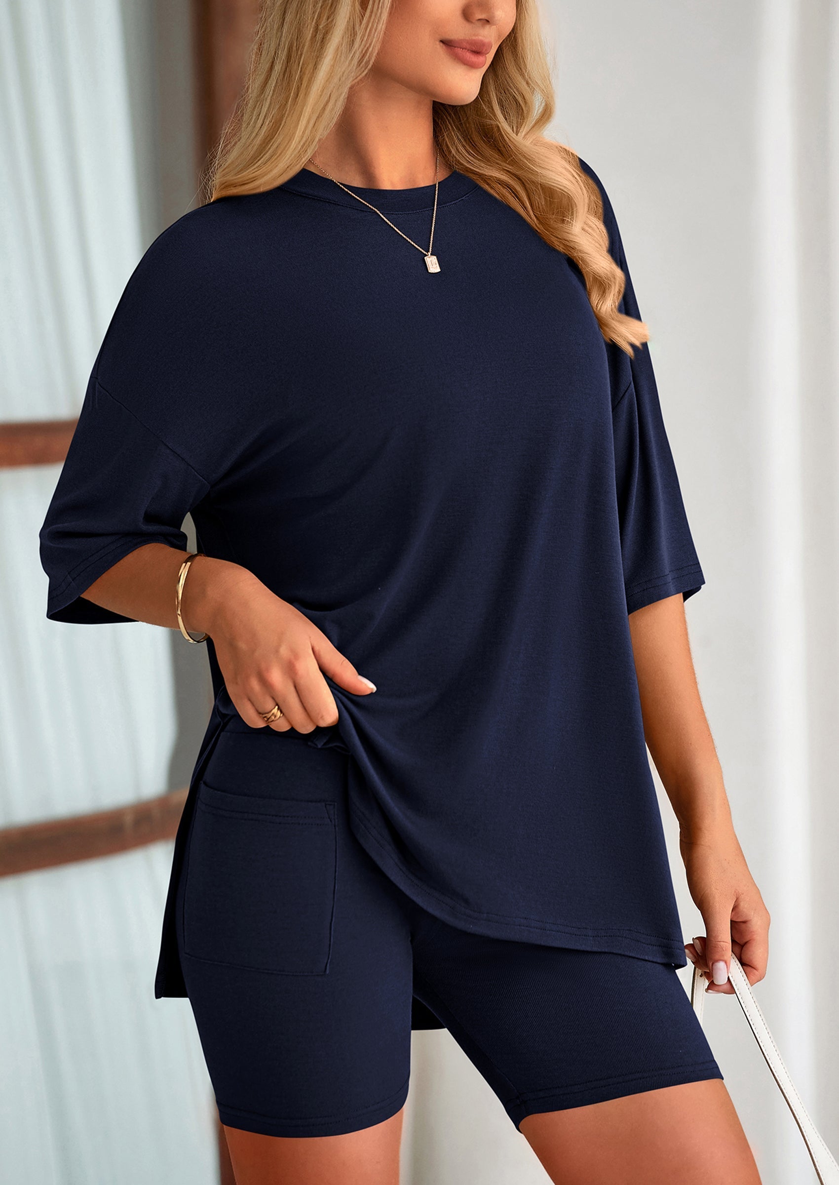 Eh Style Women's Two Piece Lounge Set Summer Casual Oversized