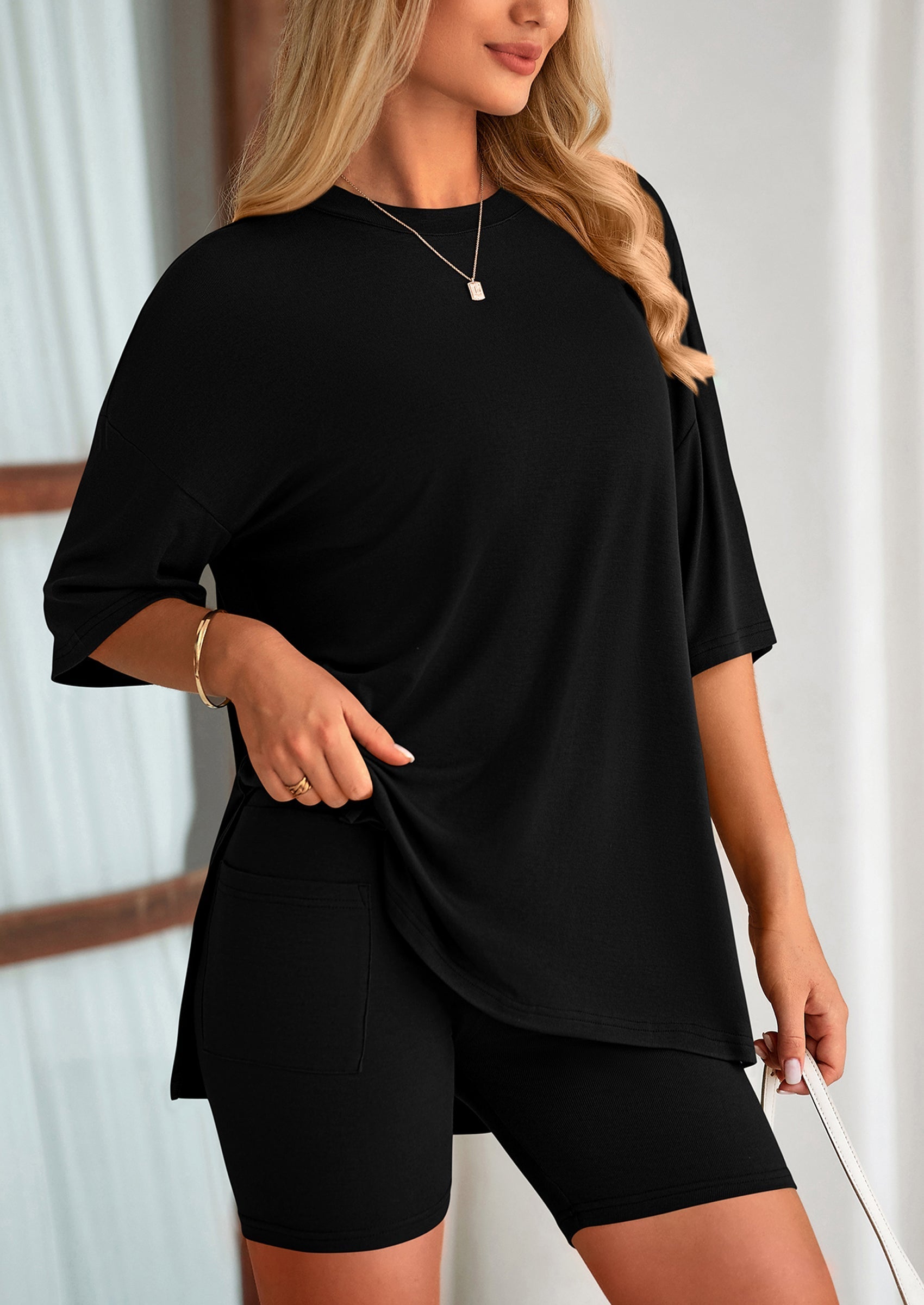 Eh Style Women's Two Piece Lounge Set Summer Casual Oversized