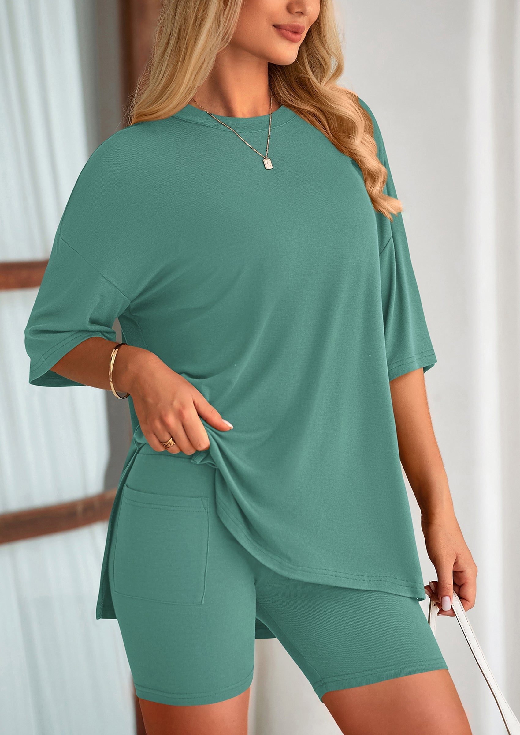 Eh Style Women's Two Piece Lounge Set Summer Casual Oversized