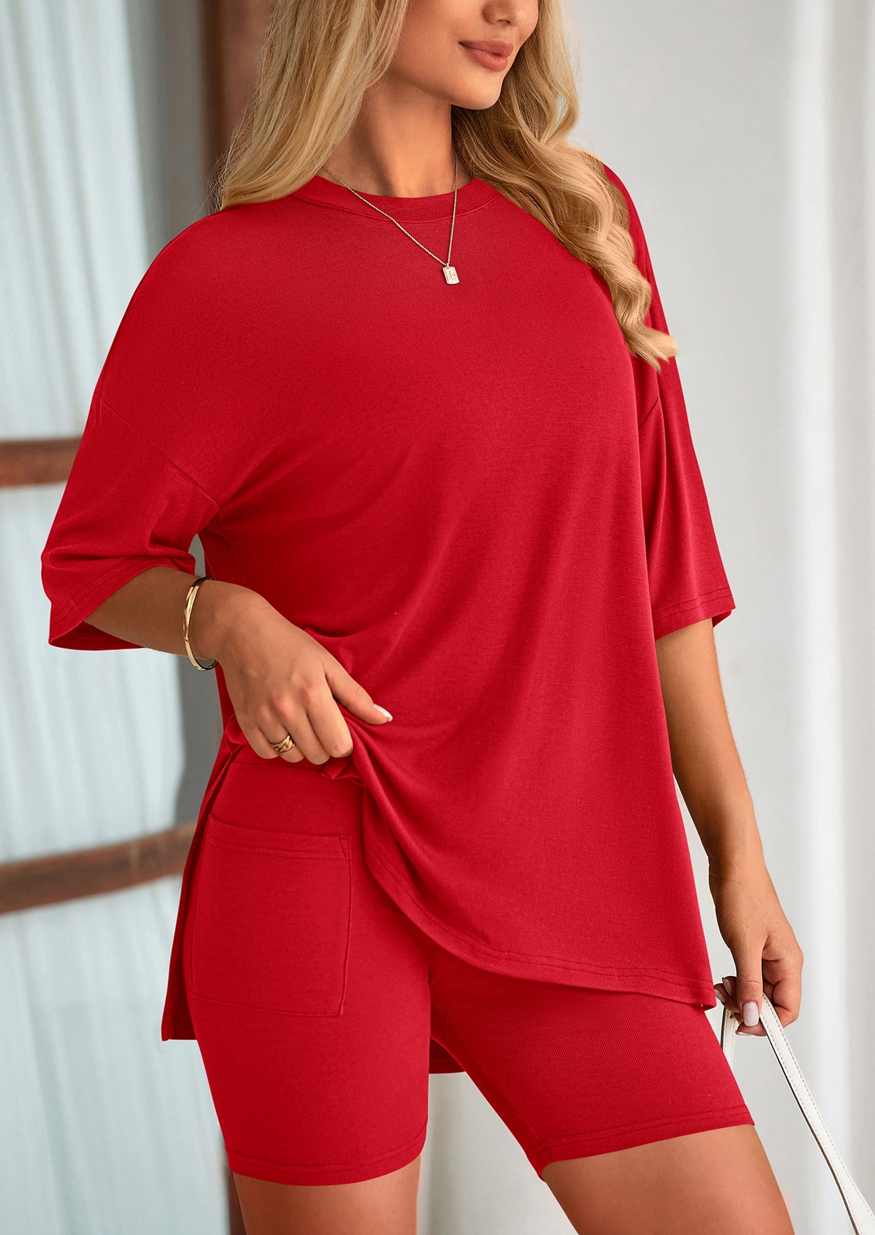 Eh Style Women's Two Piece Lounge Set Summer Casual Oversized