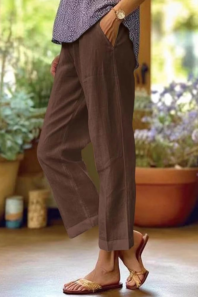 Women's Relaxed Linen - Cuffed Hem, Effortless Summer Style