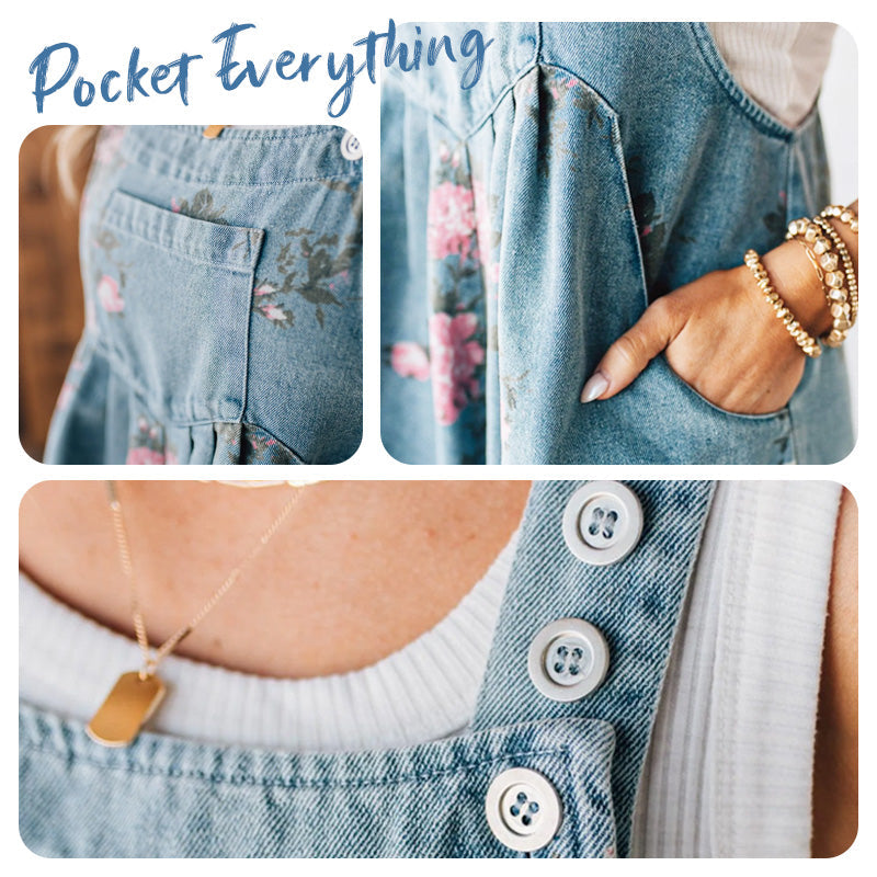 🌸2026 New Fashion🌸 Vintage Floral Printed Denim Jumpsuit💖