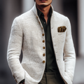 Men's Solid Tweed Stand Collar Single Breasted Casual Jacket