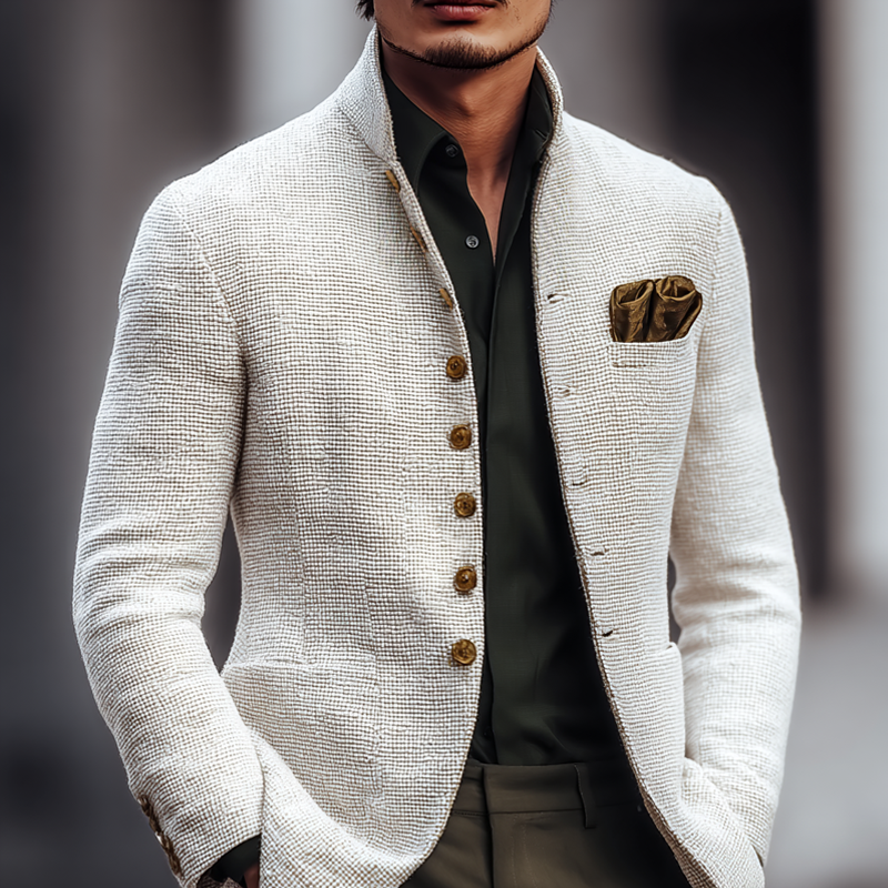 Men's Solid Tweed Stand Collar Single Breasted Casual Jacket
