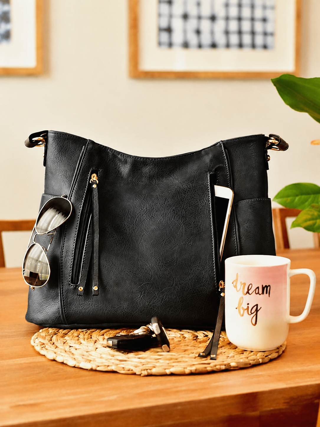 Vintage-Inspired Shoulder Strap Tote Bag