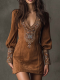 Viola – Embroidered Suede Mini Dress