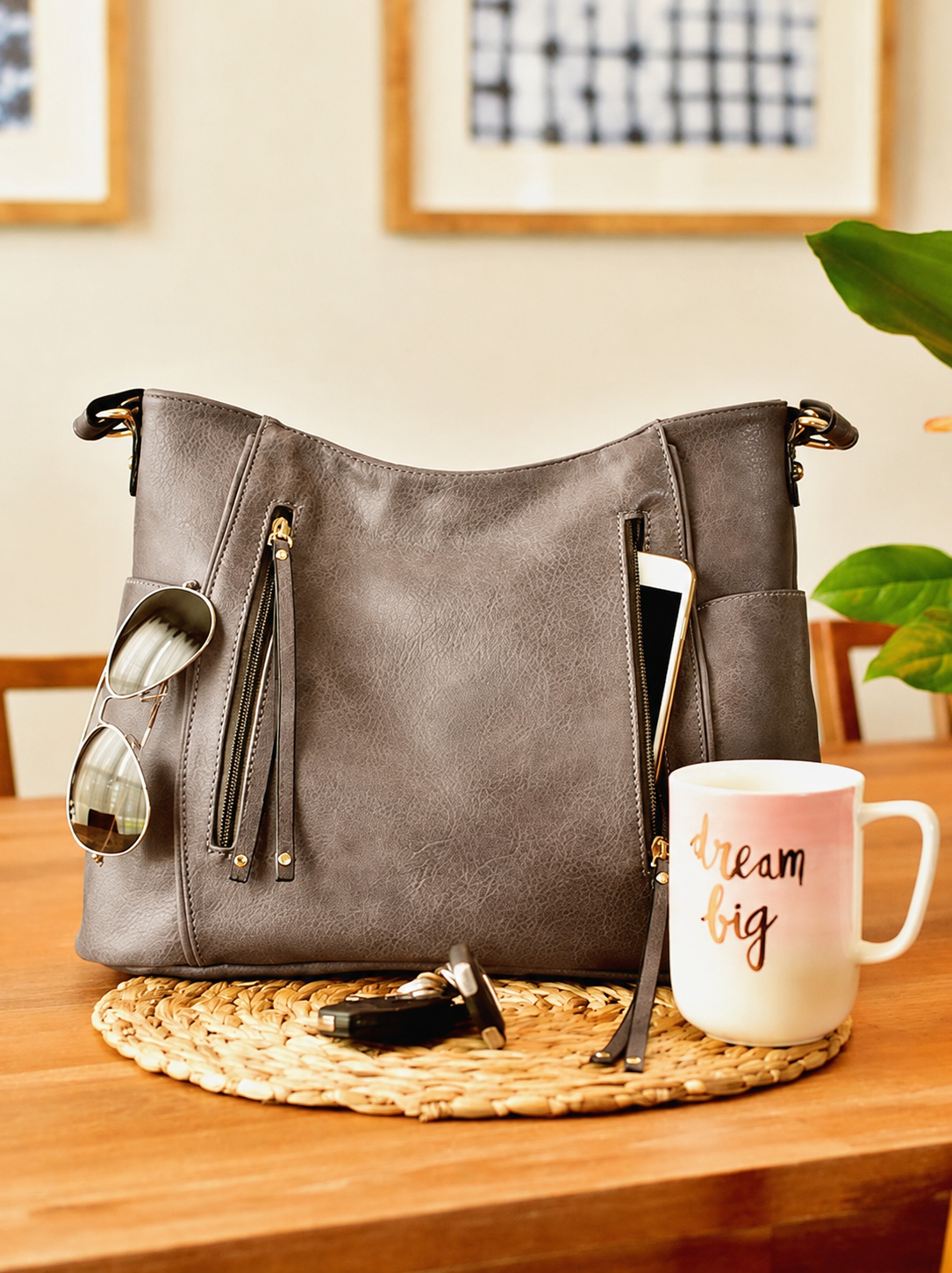 Vintage-Inspired Shoulder Strap Tote Bag