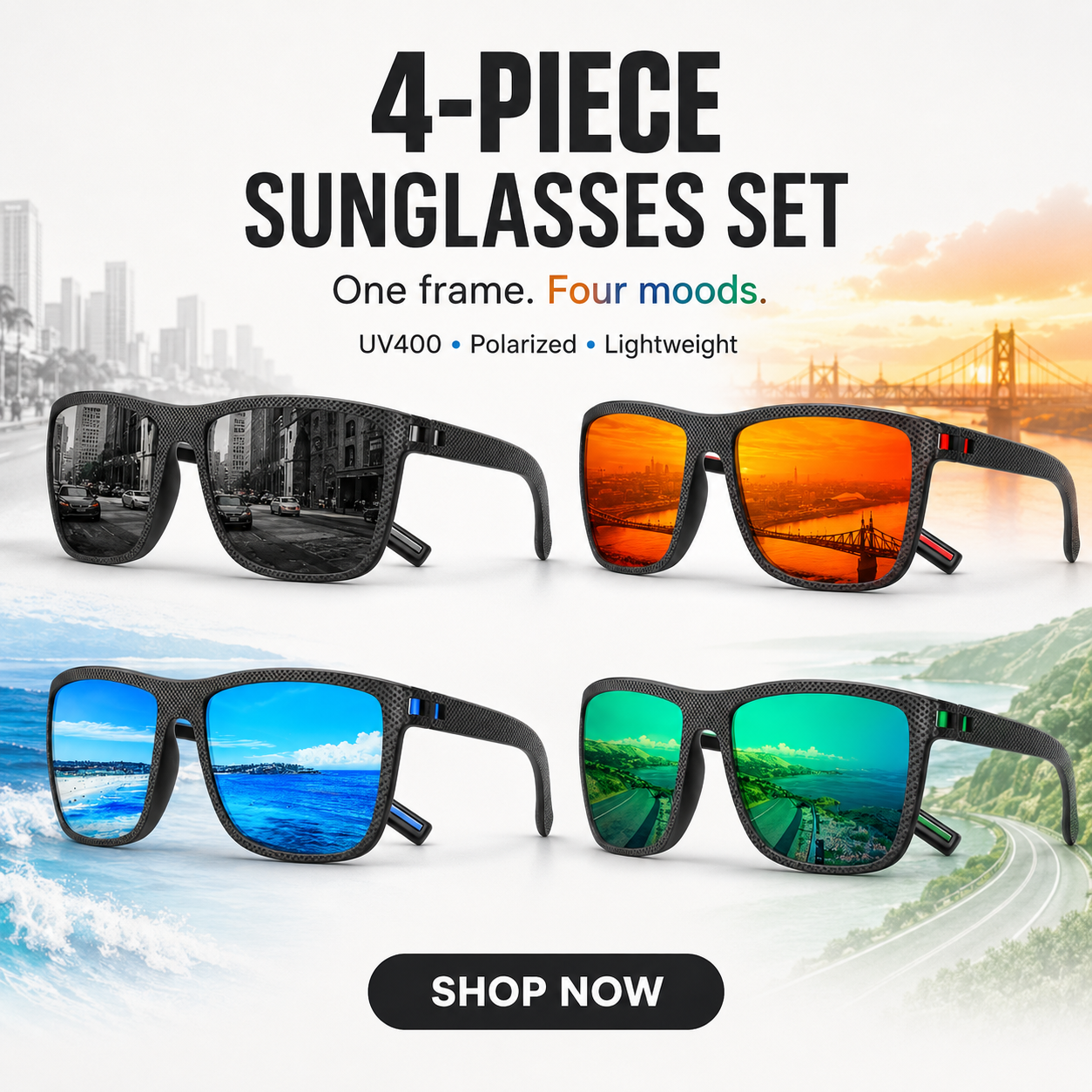 4 Pack New Designer Polarized UV400 Sunglasses for Men and Women