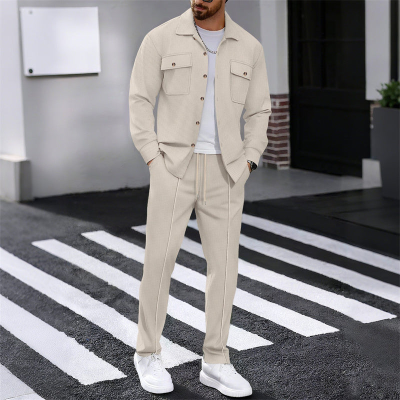🔥 Men's Waffle Button-Up Jacket & Trousers Set