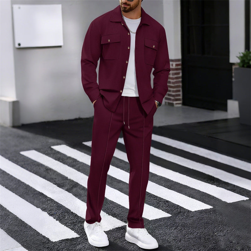 🔥 Men's Waffle Button-Up Jacket & Trousers Set
