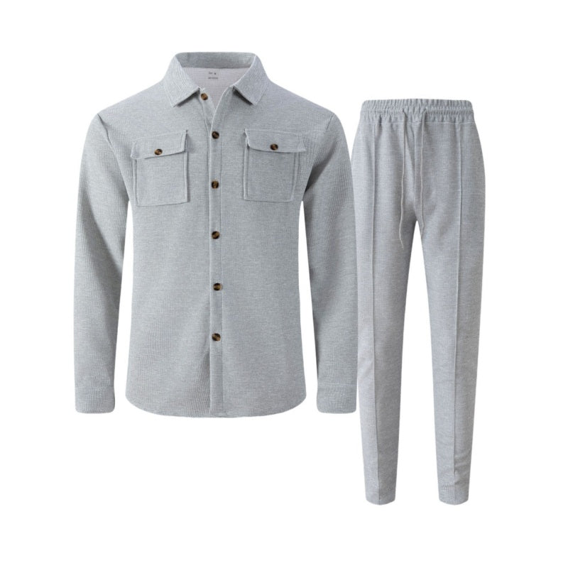 🔥 Men's Waffle Button-Up Jacket & Trousers Set