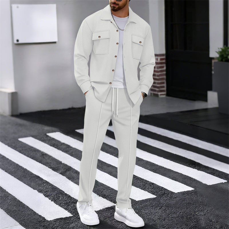🔥 Men's Waffle Button-Up Jacket & Trousers Set