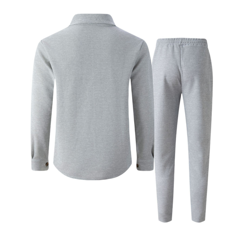 🔥 Men's Waffle Button-Up Jacket & Trousers Set
