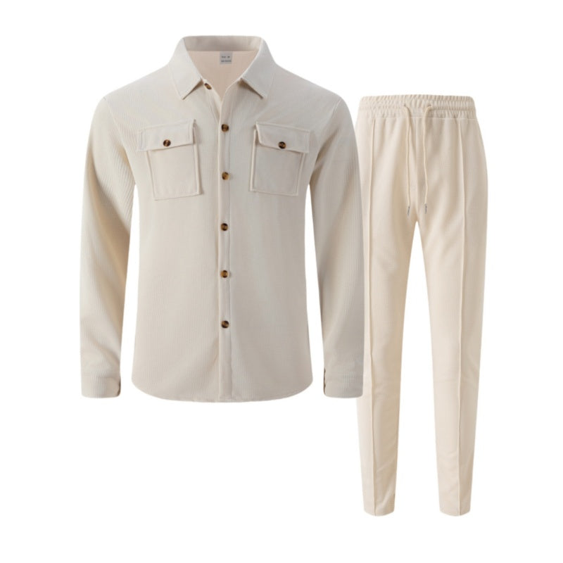 🔥 Men's Waffle Button-Up Jacket & Trousers Set