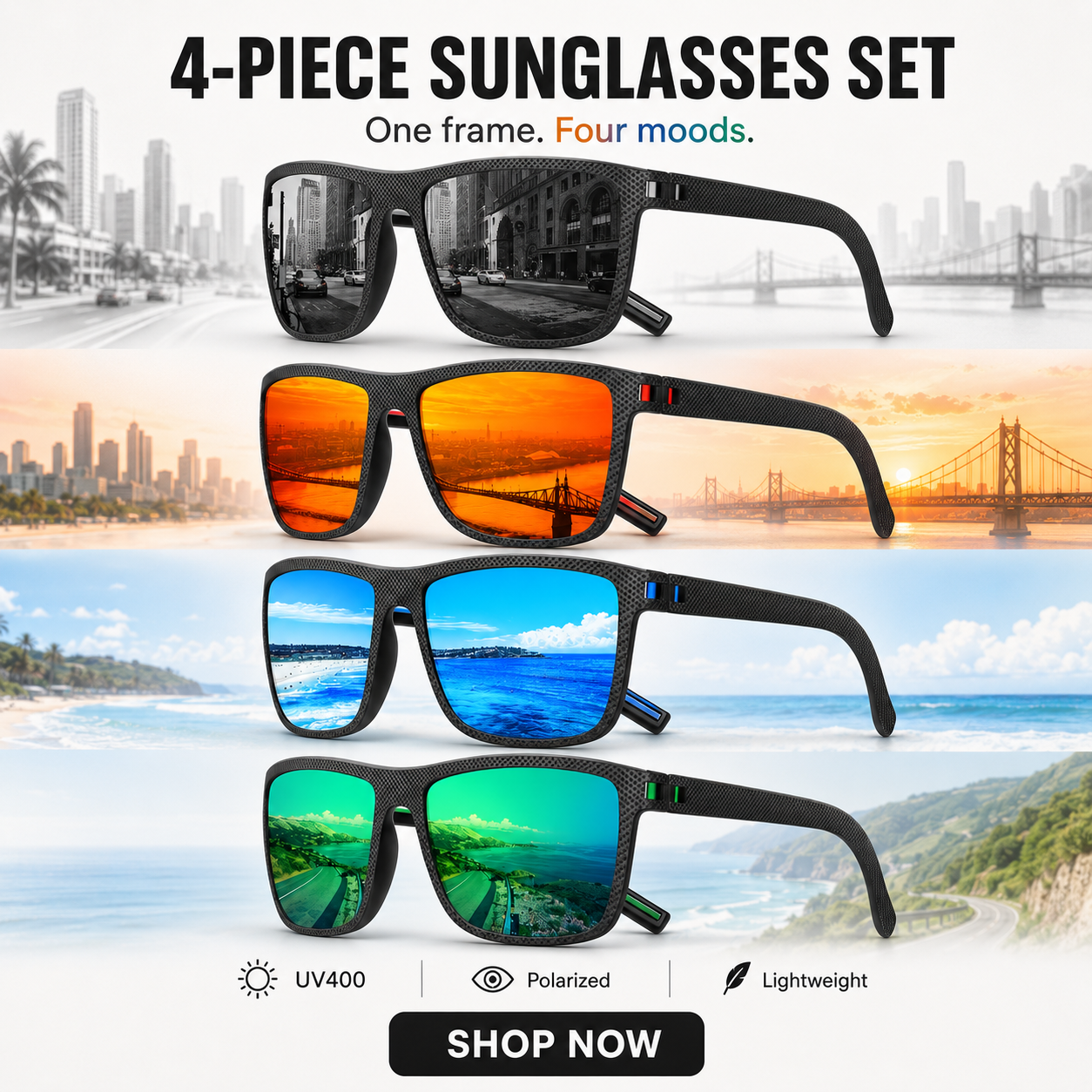 4 Pack New Designer Polarized UV400 Sunglasses for Men and Women