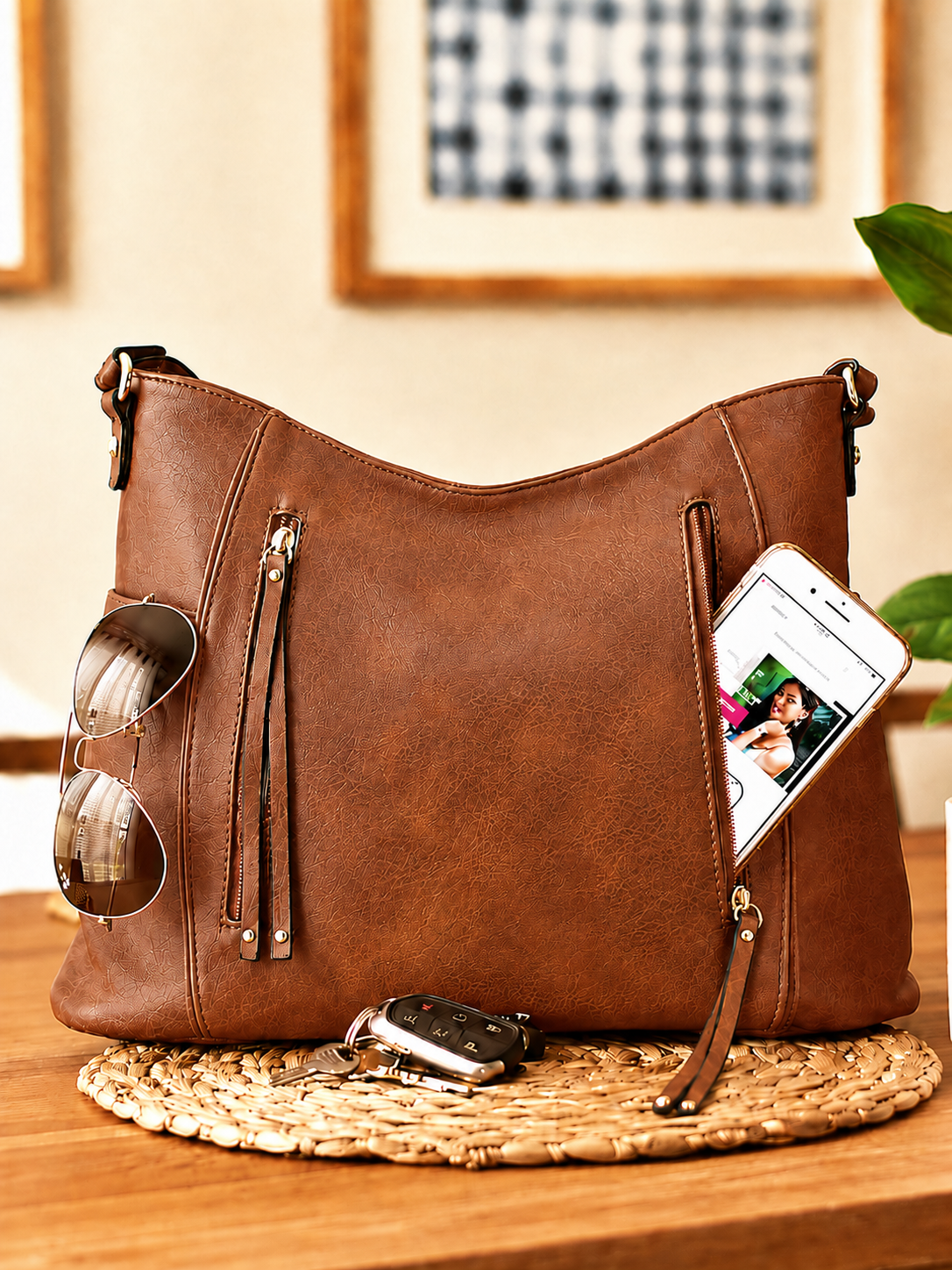 Vintage-Inspired Shoulder Strap Tote Bag
